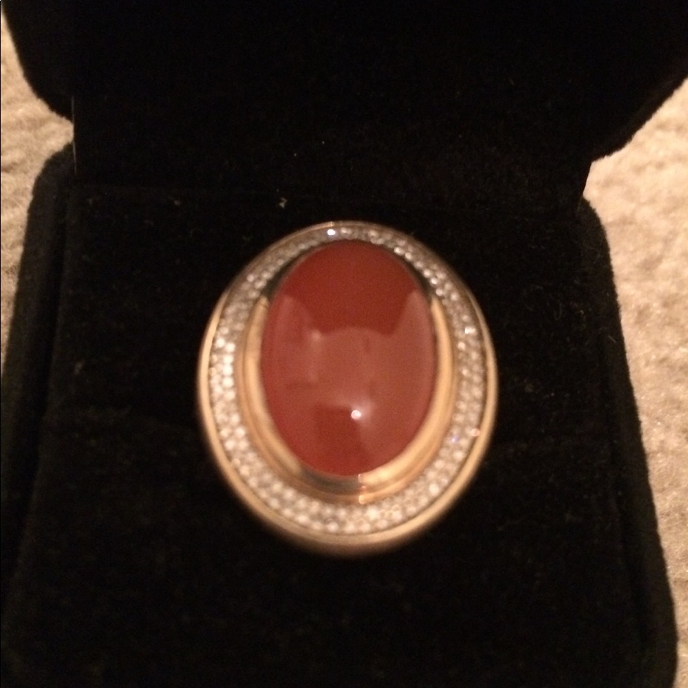 8kt orange mandarin garnet ring with diamond halos